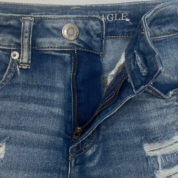 American Eagle Distressed Denim Shorts Size 0 Blue Next Level Stretch Cutoffs - Picture 8 of 14